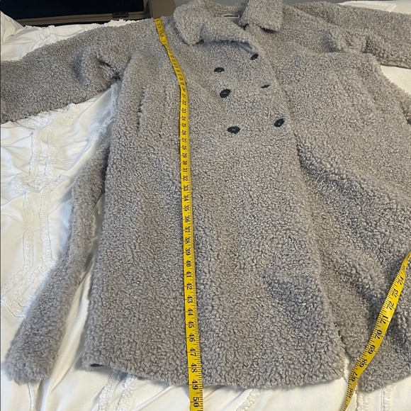 ASOS DESIGN Curve bonded shearling trench coat in grey Size 16 Long Teddy Coat - Picture 12 of 13